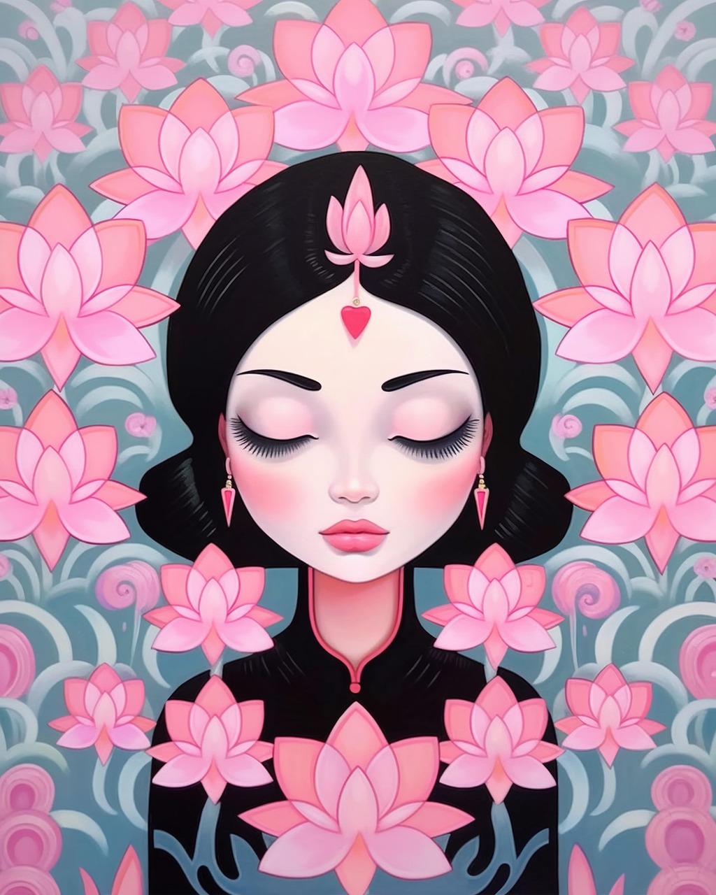 woman, flowers, lotus, meditation, flowery, pink, feminine, chill, relaxing